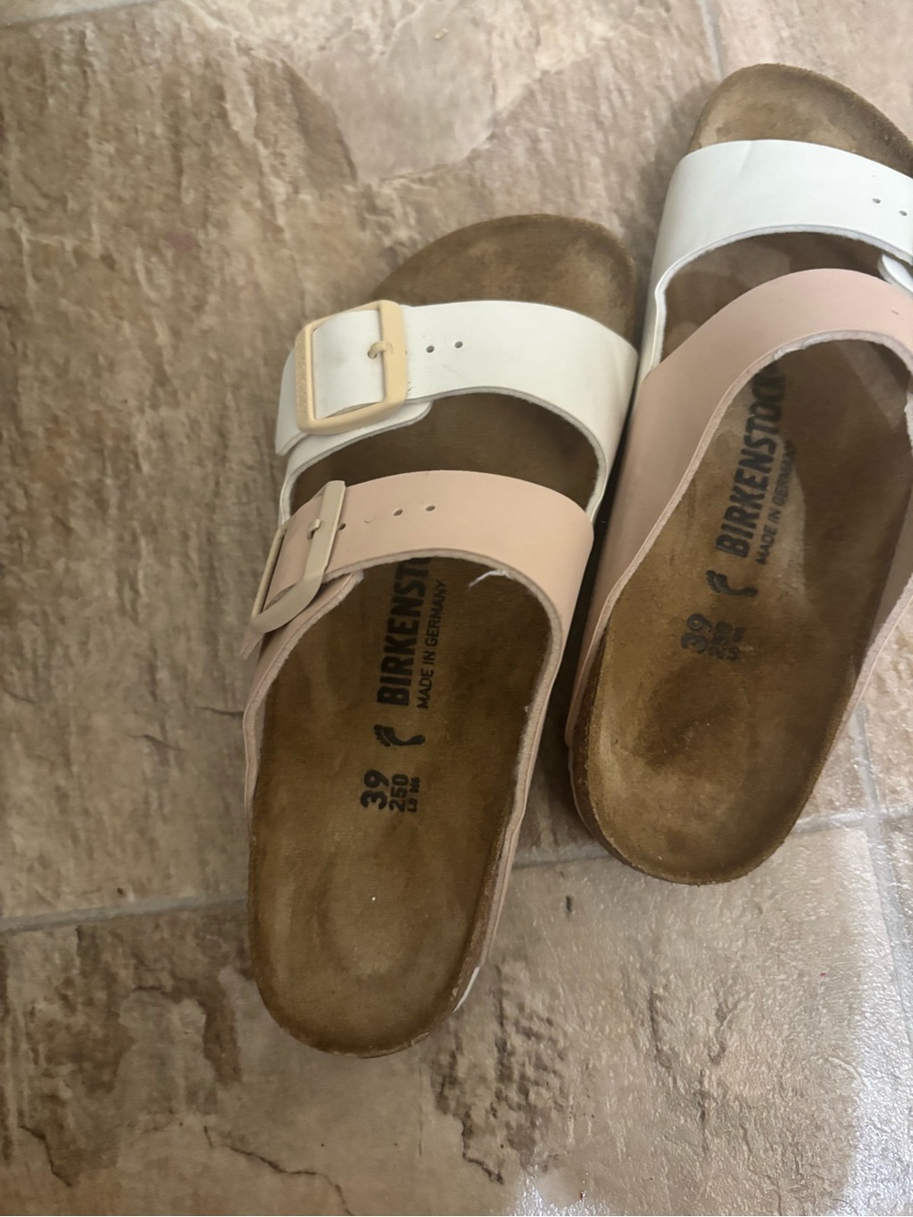Birkenstock Two-Strap Sandals in White & Blush